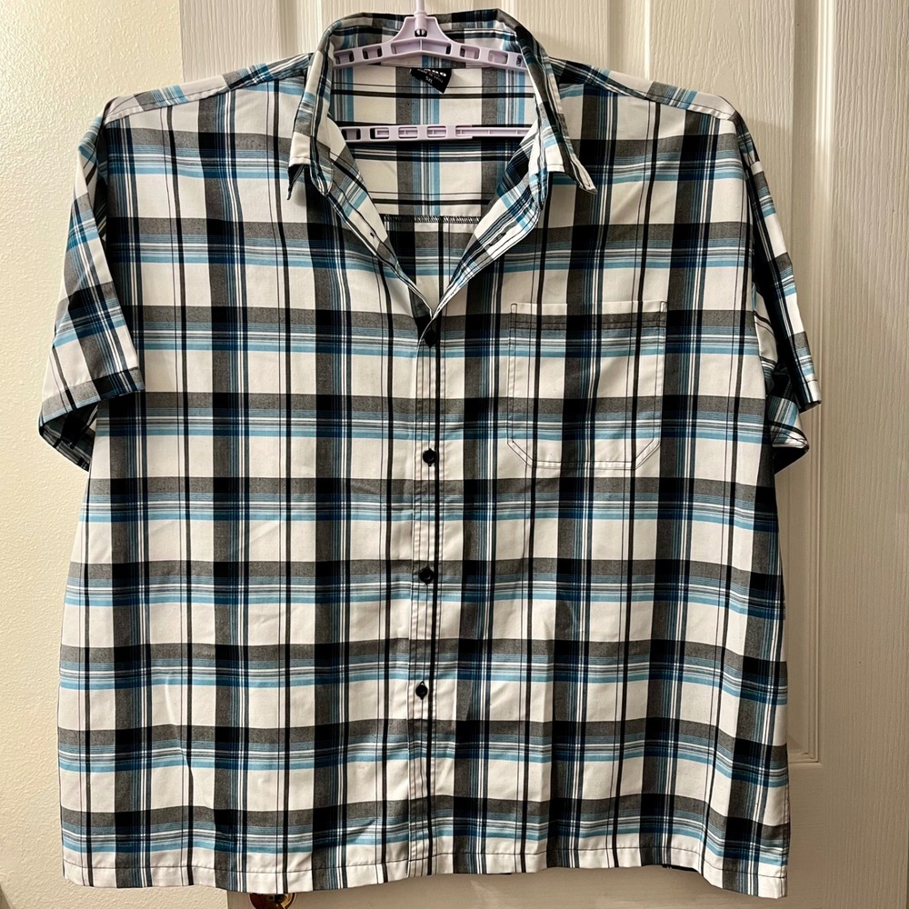 Yago Plaid Button Down Short Sleeve Shirt Men‎ 5XL Blue Black Casual Low Rider